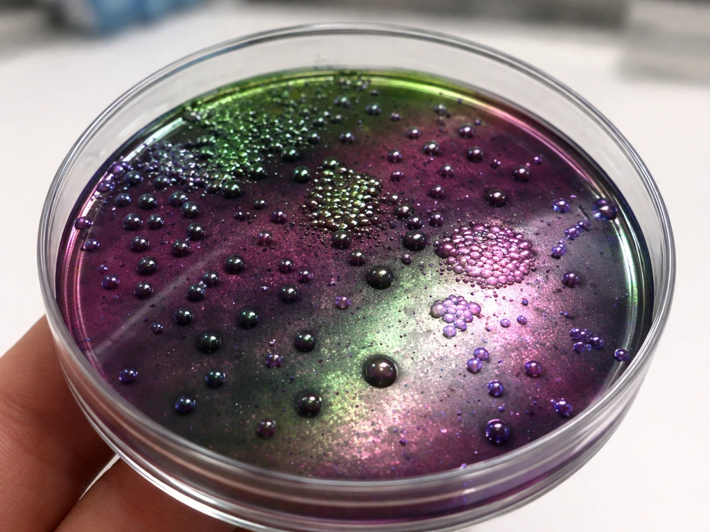 Close-up of an EMB agar plate with distinct colonies showing subtle, atypical coloration.