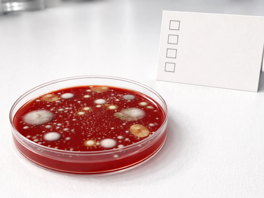 MSA agar plate showing no color change despite growth, with a simple checklist note concept in the background.