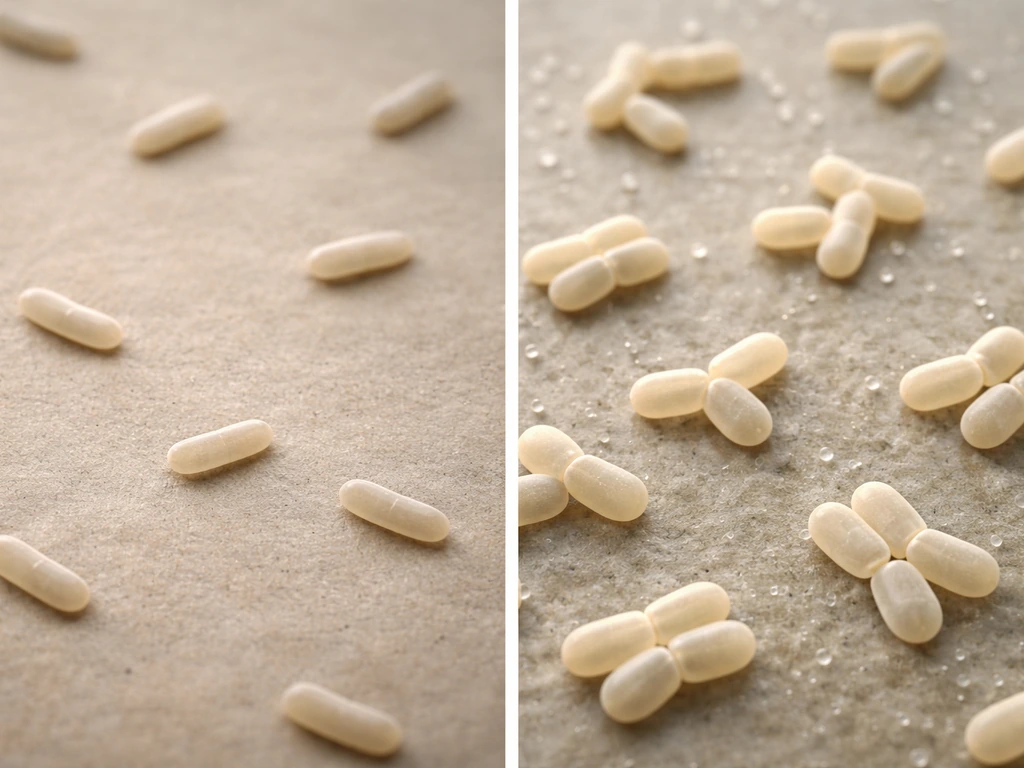 Photo-style split scene showing bacteria as still with no growth versus actively multiplying cells