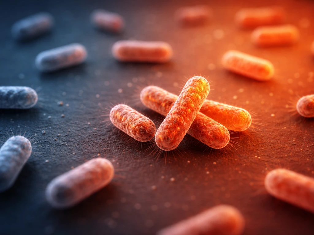 Macro view of bacteria-like cells with a pH-style gradient from neutral to acidic colors