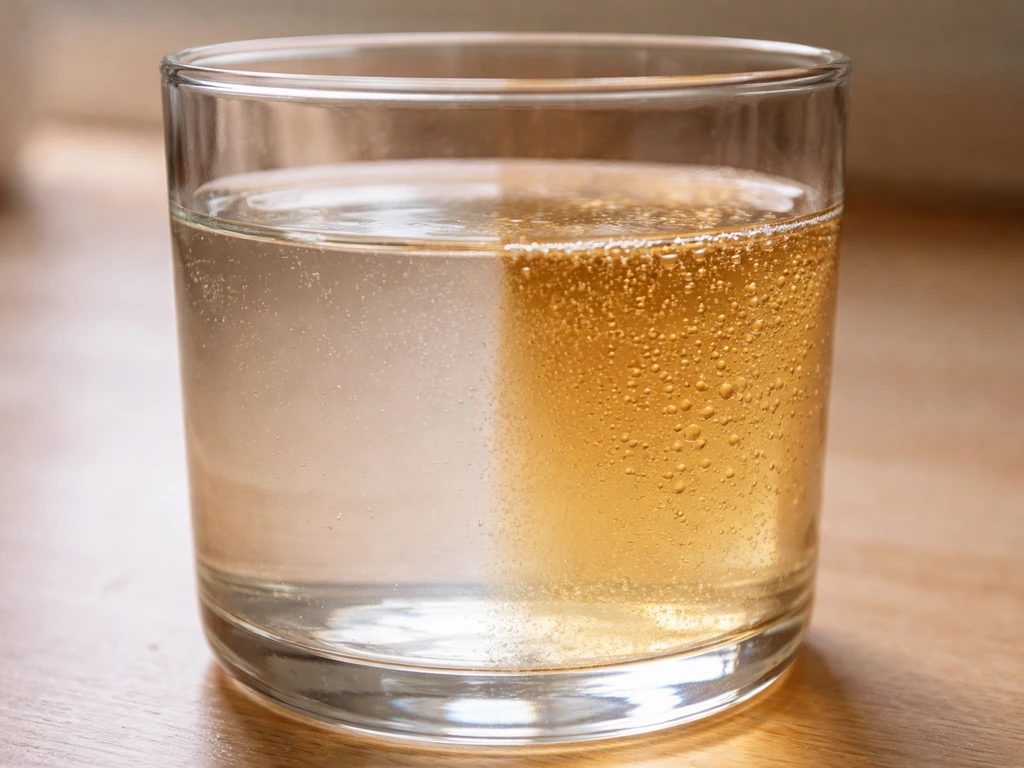 Close-up of clear-to-syrupy sugar-water gradient in a transparent container under natural light.