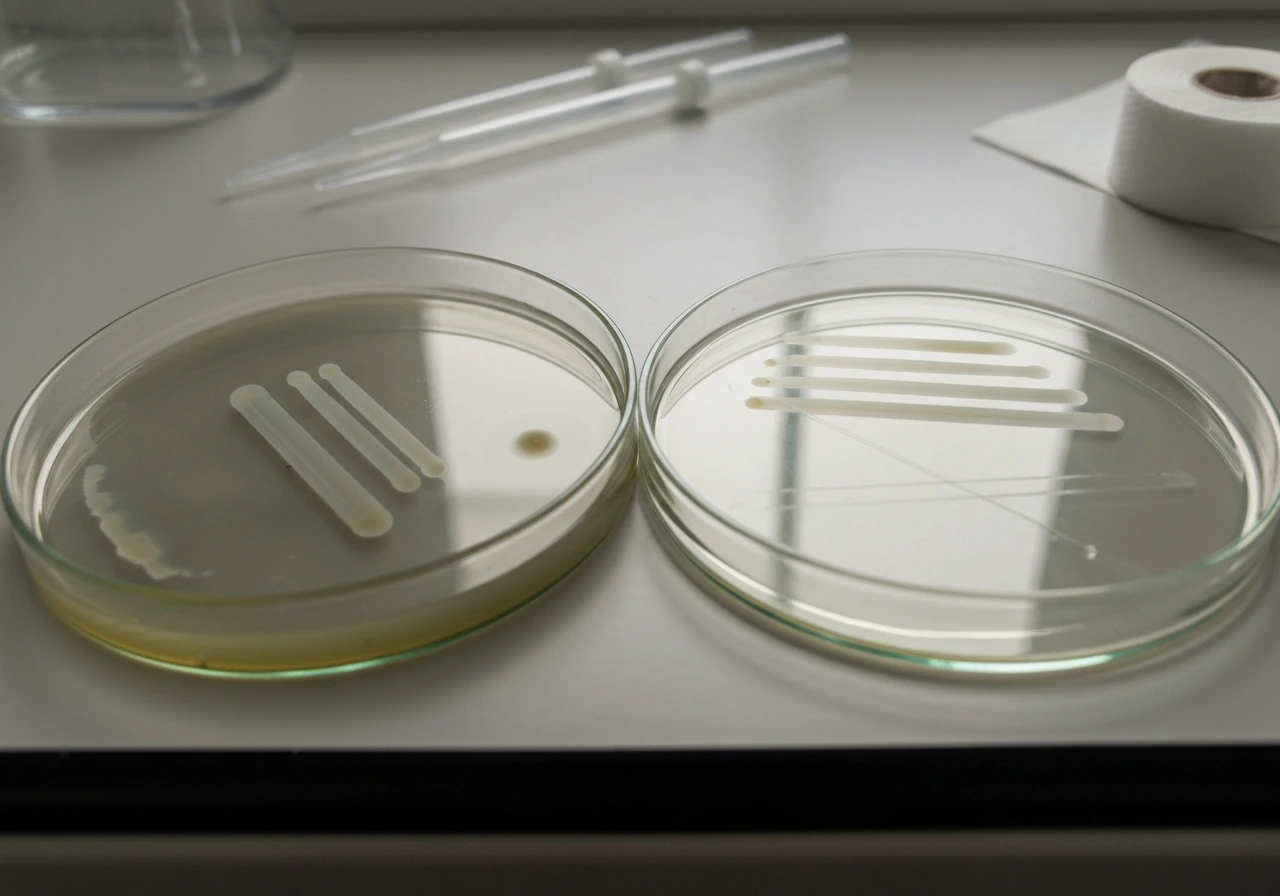 Two agar plates side by side showing no visible colonies on EMB.