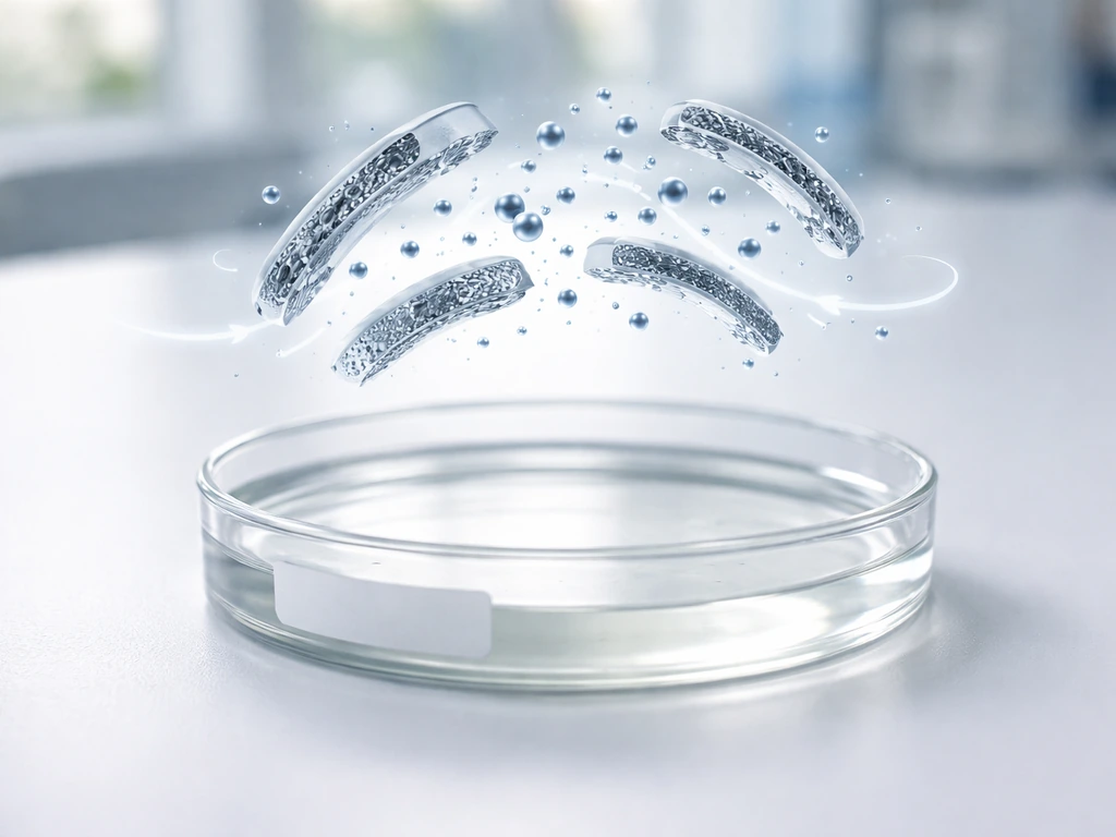 Empty sterile agar plate on a lab bench with a subtle membrane-disruption visual overlay.