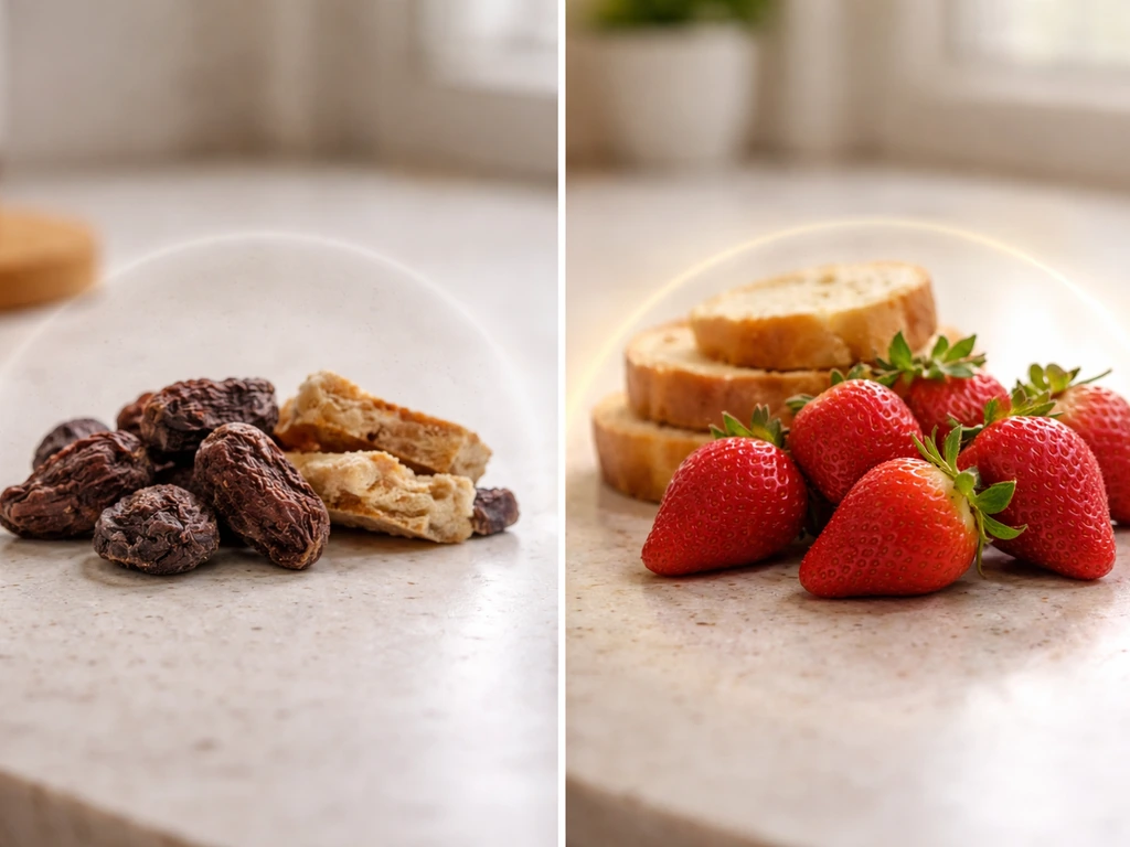 Close-up of dried vs fresh food showing dryness and moisture differences with subtle non-text visual cues.