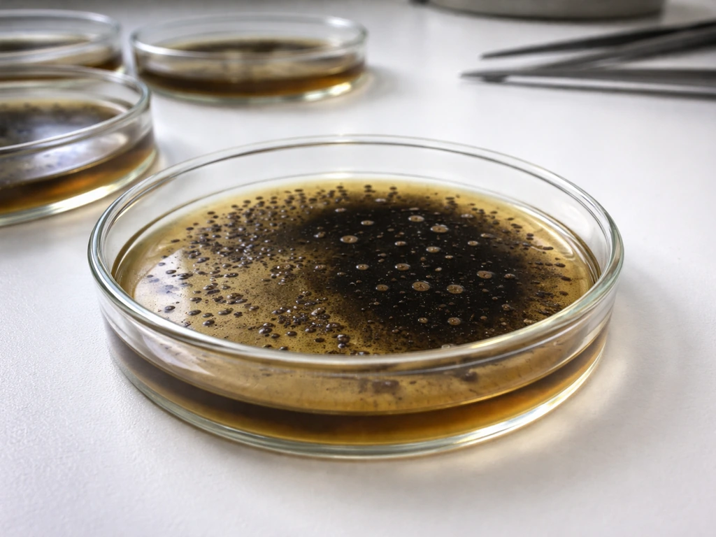 Close-up of bile esculin agar plates with colonies and a dark blackened halo on the agar