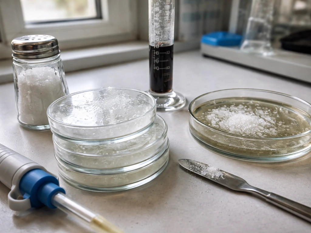 Salt-rich agar and brine setup indicating high-salinity conditions halophiles need.