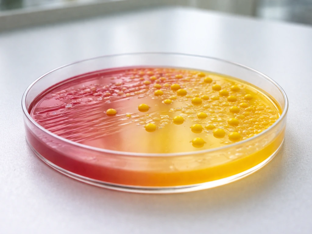 Close-up of an MSA agar plate showing S. aureus-like colonies with surrounding yellow medium.