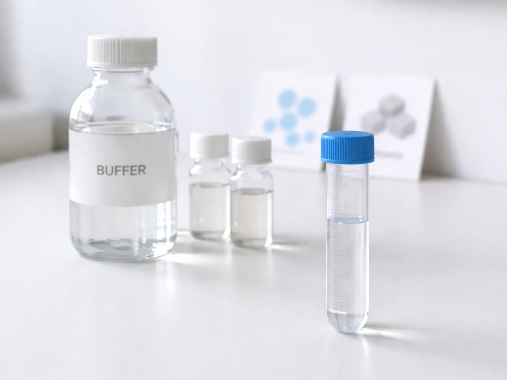 Close-up of simple chemistry-style bottles and ingredients on a clean bench to illustrate PBS vs nutrient media.